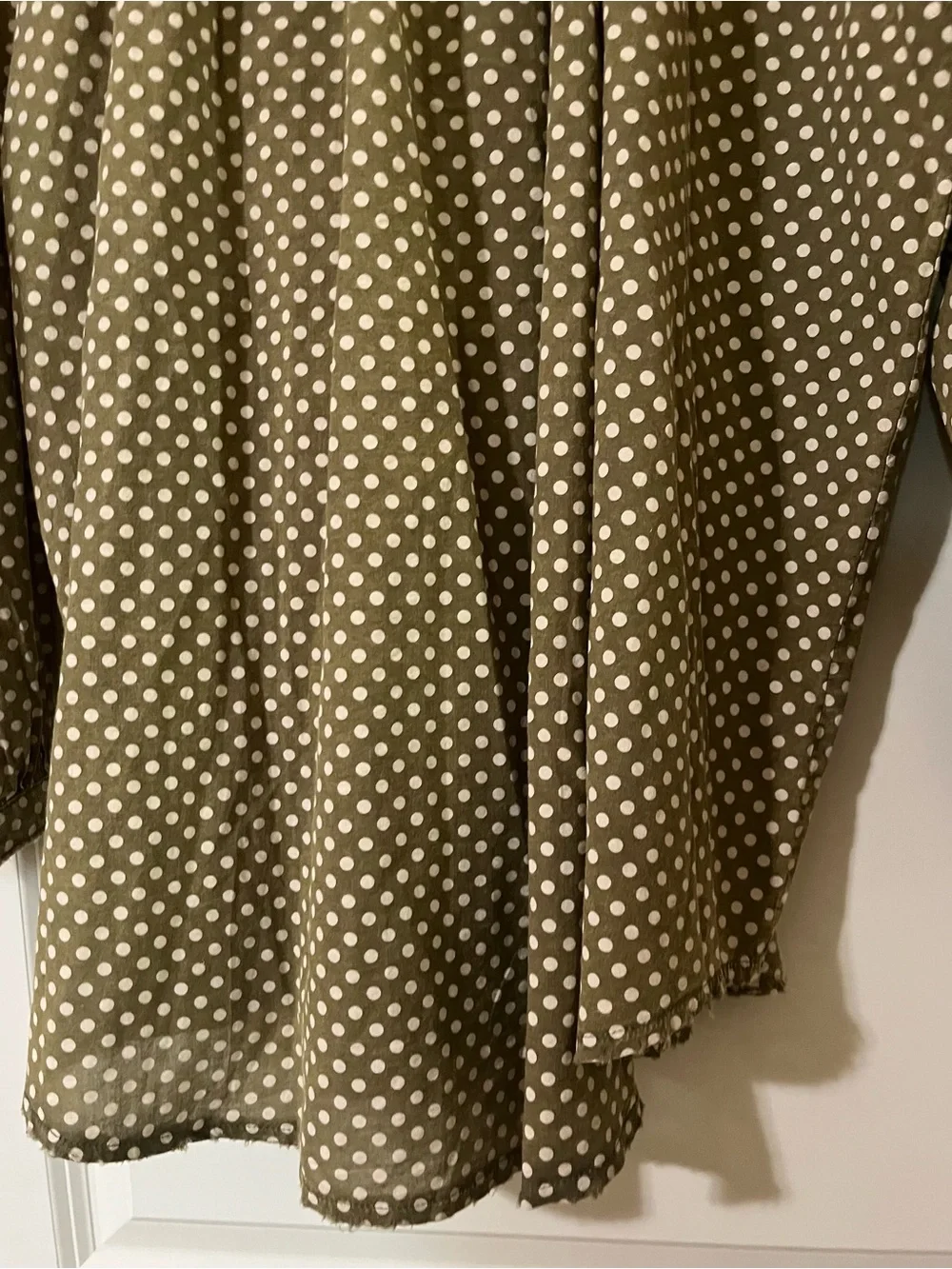 Jaded Gypsy oversized olive green white polka-dots versatile. Boho Raw Hems OS - Picture 8 of 10